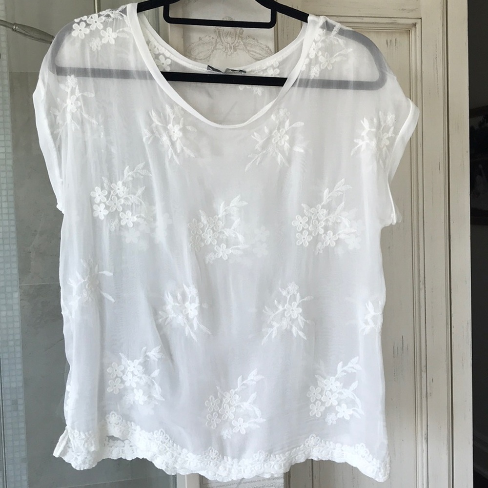 Beautiful sheer blouse with floral embroidery